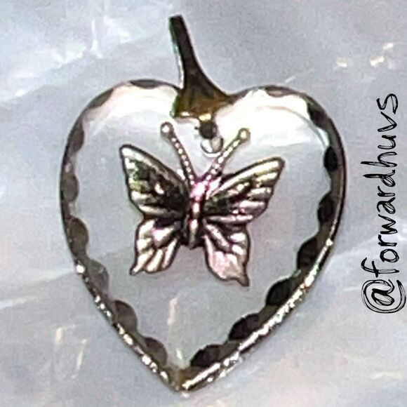 Bundle Sale 3 for $15 | Heart-Shaped Glass Pendant with Glitter Butterfly - Picture 4 of 7